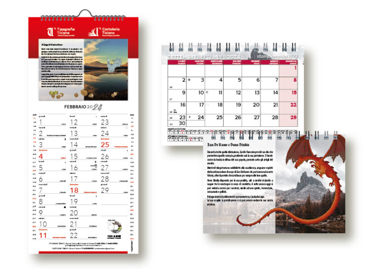 set calendari da scrivania e da muro, entrambi con spirale metallica